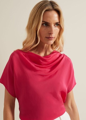 Phase Eight Cheryl Cowl Neck Woven Front T Shirts Pink Canada | VKGSWT-702